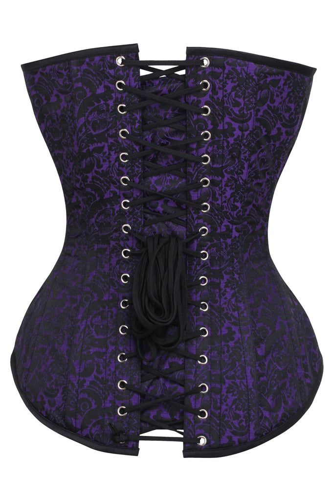 Plum and Gold Brocade Corset, Hourglass Silhouette, Long