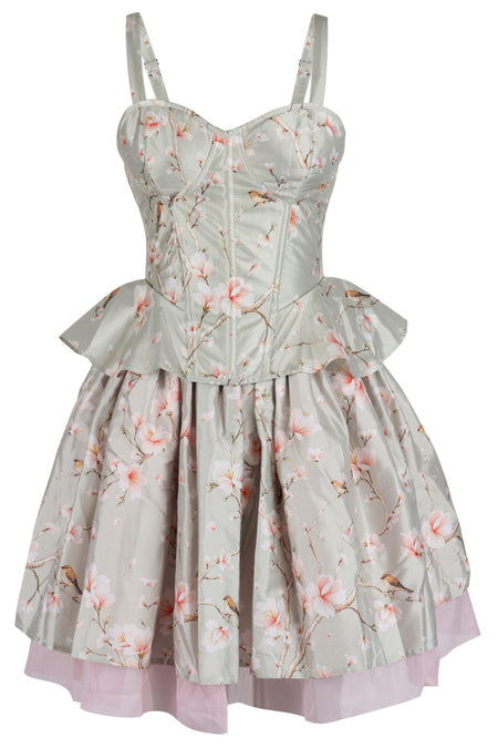 Magnolia Bloom Corset & Skirt Set in Sage Green with Pink Accents