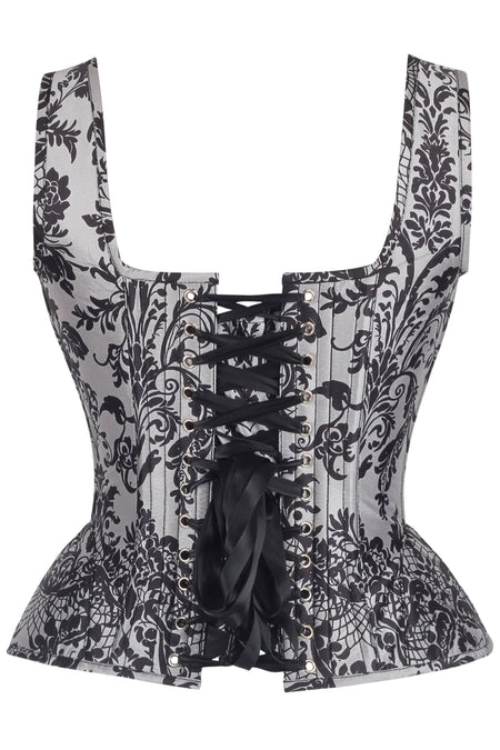Gothic Noir Baroque Shoulder Strap Corset with Front Zip