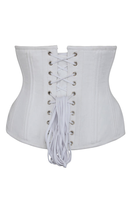 White Satin Black Strips Burlesque Corset Waist Training Overbust Gothic  Costume
