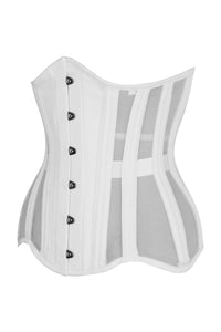 Longline Cotton and Mesh Underbust Corset in White