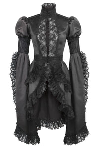 Black Gothic Dress with High Neck and Elongated Sleeves