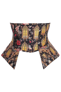 Gothic Cathedral Print Underbust Corset with Peplum Skirt Panels