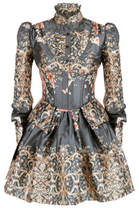 Victorian-Inspired Baroque Floral Costume Set with Corset, Skirt & Shirt