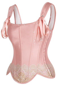 Blush Brocade Overbust Corset with Shoulder Straps