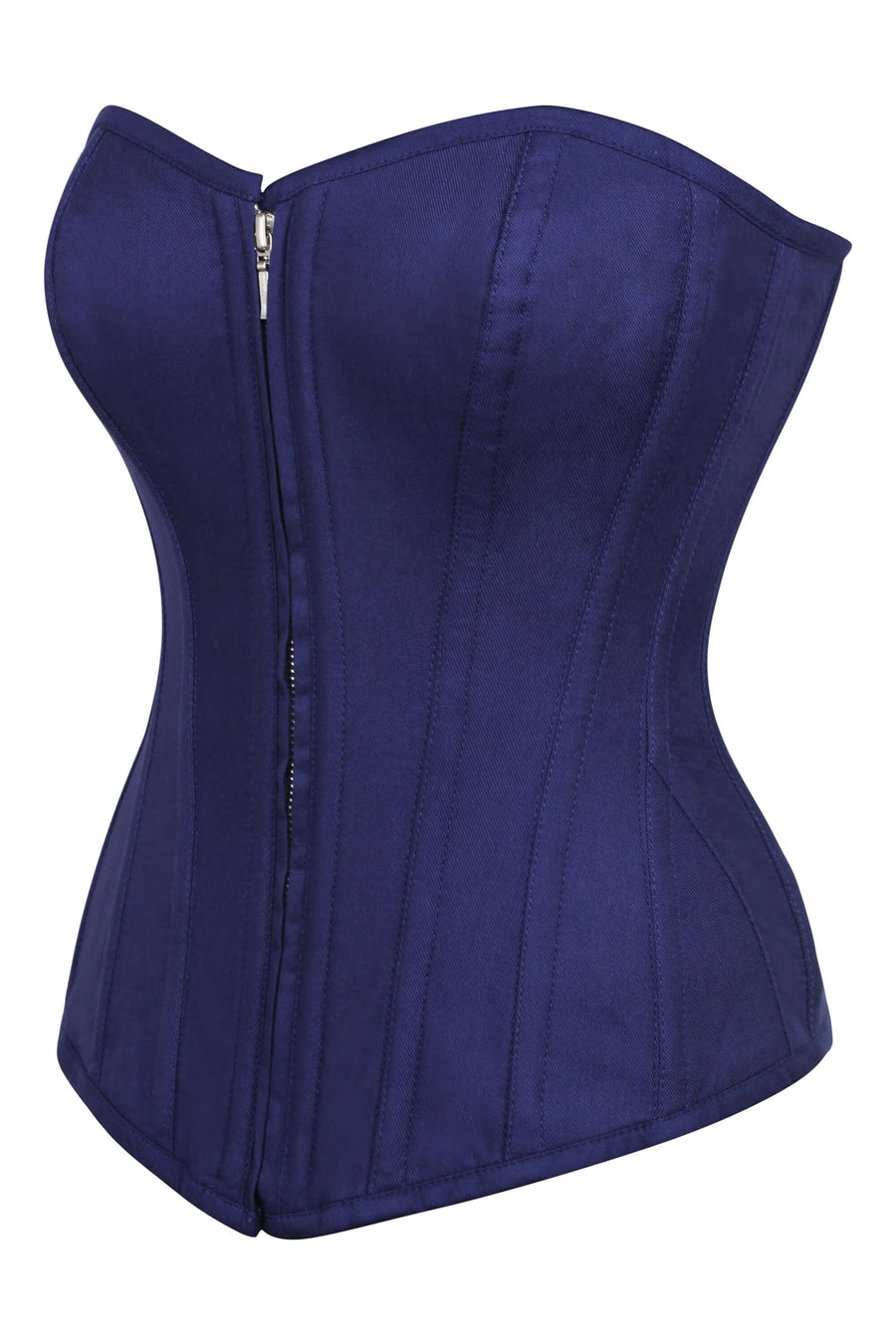 Dahlia Summer Navy Viscose Overbust Corset With Zip Front
