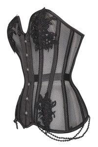 Corset Story WTS506 Black Mesh and Lace Appliqué Waist Taming Overbust Corset