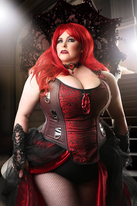 Red and Black Steampunk Overbust Corset with Shoulder Straps