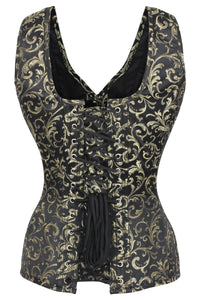 Gold Brocade V Neck Waist Taming Overbust With Straps