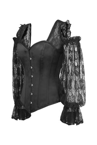 Corset Story BC-001 Black Satin Overbust With Lace Sleeves