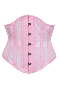 Corset Story BC-005 Pink Satin Underbust Corset with Mesh Panels and Lace Overlay
