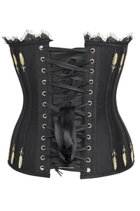 Black Satin Overbust Corset with Lace and Flossing Finish