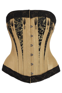 Black and Gold Overbust Corset with Lace and Flossing