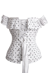 Corset Story CSFT121 Polka Dot Straight Bustline Corset Top With Off The Shoulder Sleeves