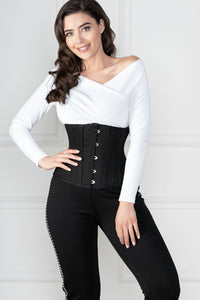 Corset Story EXP003 Black Cotton Twill Classic Underbust Waist Trainer With Hip Gores