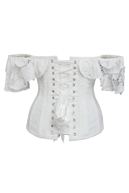 White Dupion Bridal Corset with Super Fine Mesh Panels And Lace Overla
