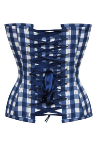 Corset Story SC-006 Dahlia Gingham Blue Viscose Overbust Corset With Zip Front