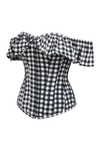 Corset Story SC-034 Marigold Black Gingham Cotton Corset Top with Frill Sleeves