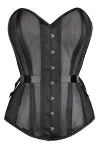 Corset Story WTS917 Black Longline Overbust Mesh Corset with Fan Ribbon Lacing